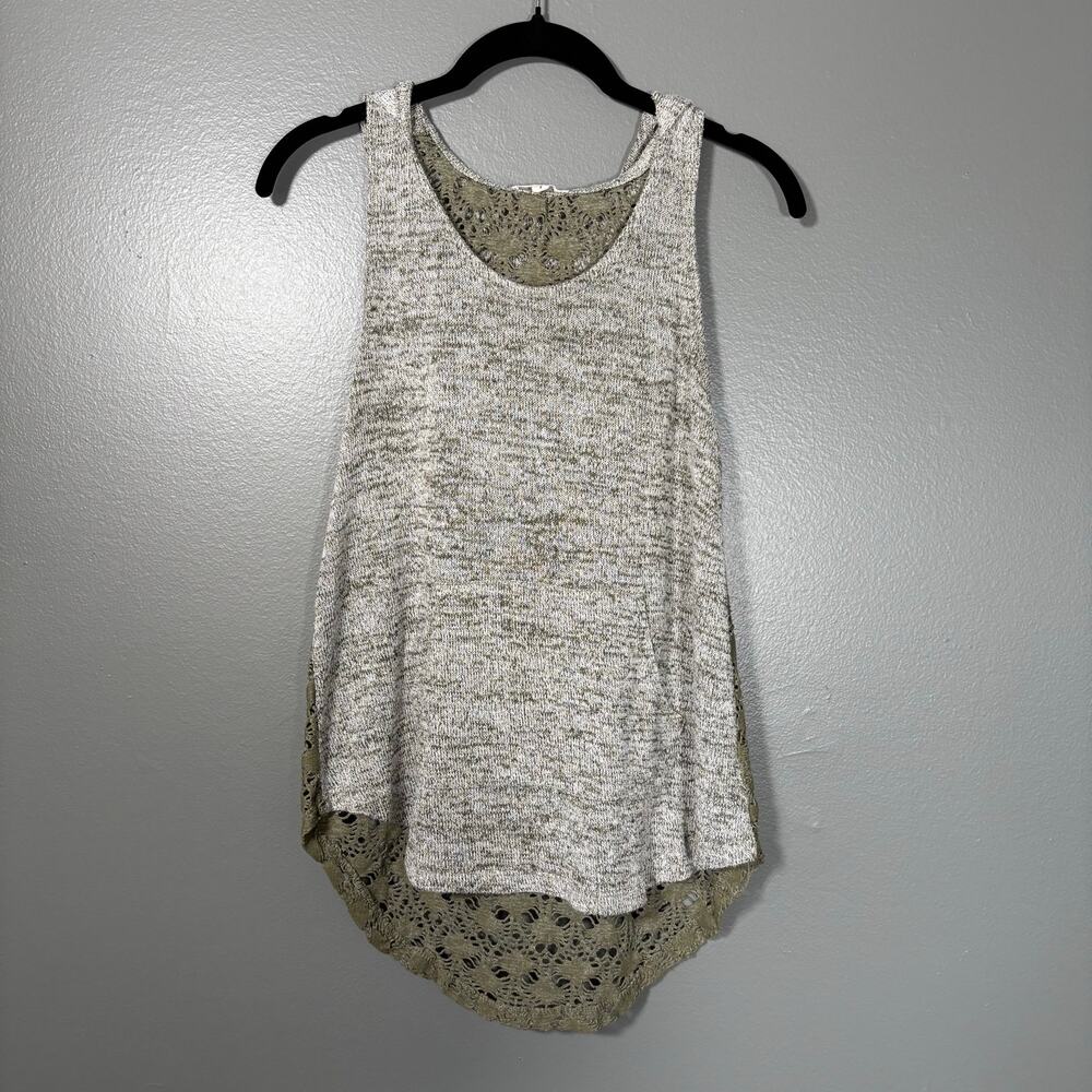 Charmed Hearts Women's Gray/Olive Green Y2K Grunge Hooded Tank Top - Size Large